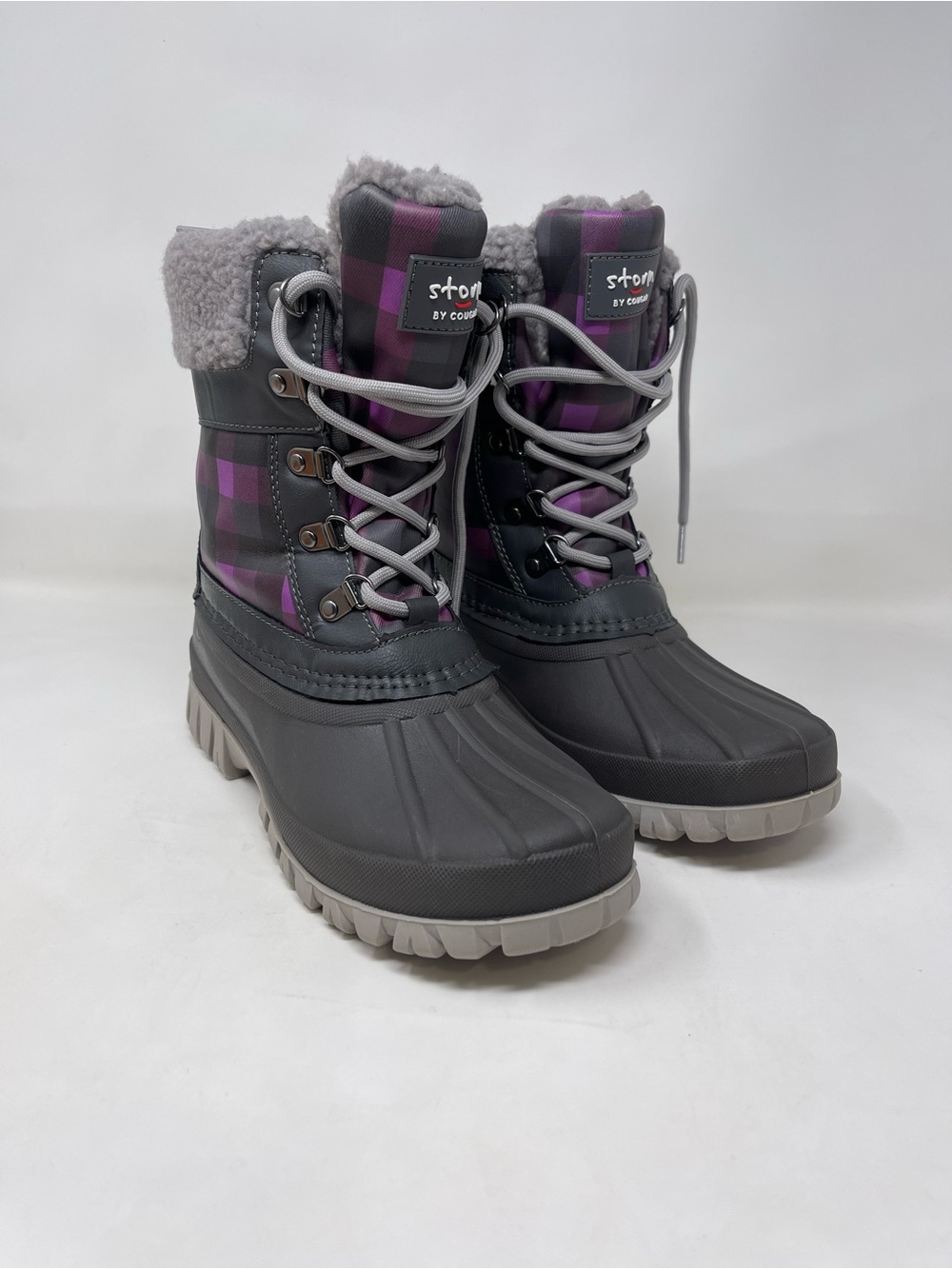 Cougar Storm Women's Gray and Purple Plaid Winter Boots